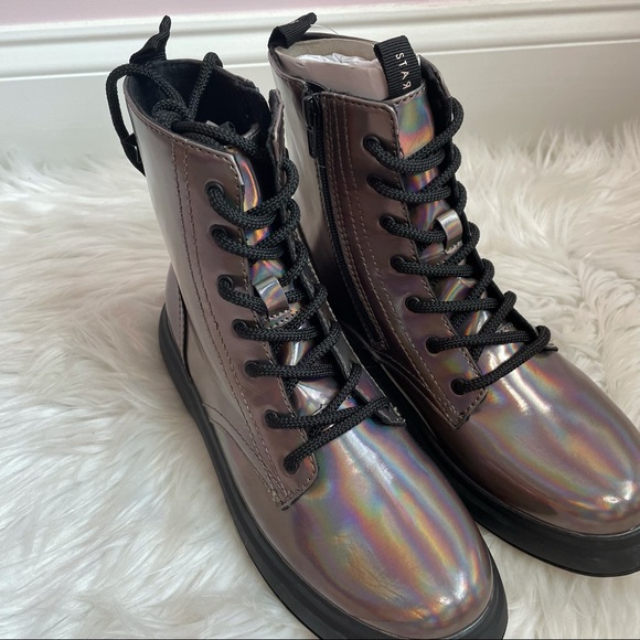 Zara | Shoes | Zara Combat Iridescent Boots Size 5 | Poshmark